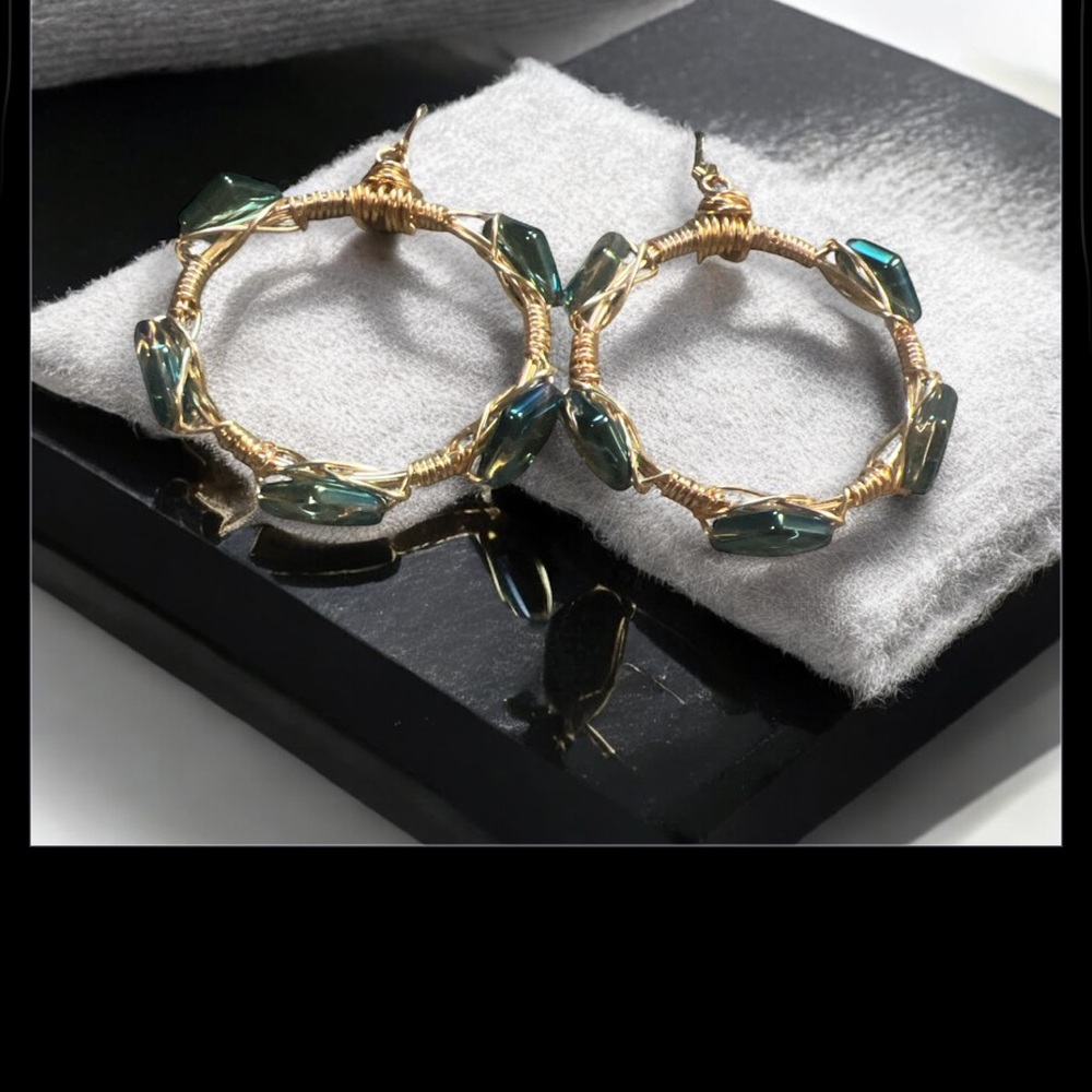 Elegant Gold and Blue/Green Hoop Earrings